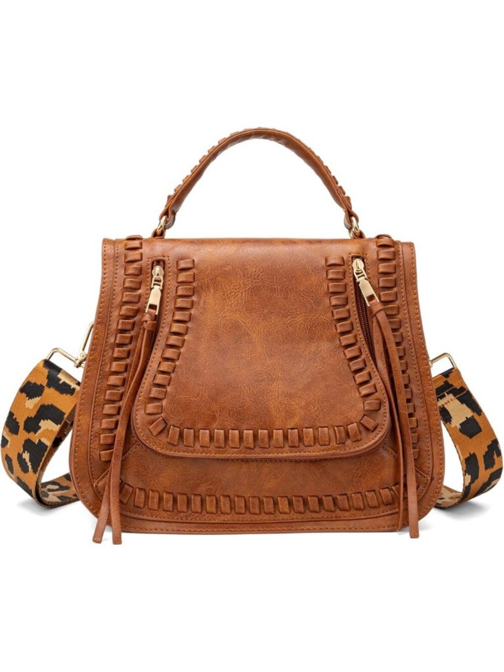 Vintage Multi-Pocket Crossbody Handbag with Guitar Strap for Women